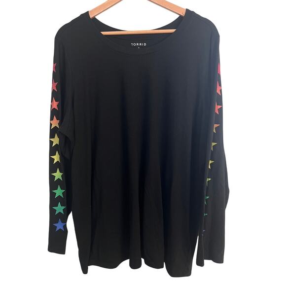 Torrid Womens (2) 2X Y2K Kidcore Pride Rainbow Star Long Sleeve Slim Fit T-Shirt - Picture 1 of 9